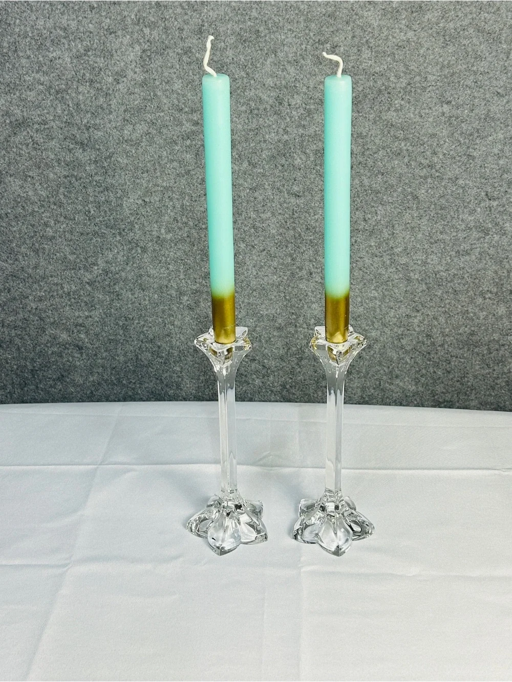 Crystal Petal Tapered 9” Candlestick Holders Mid-Century Table Top Decor 1970-80